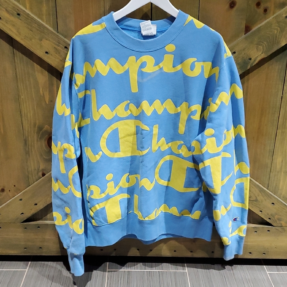 Champion Sky Blue Sweatshirt with Yellow Logo